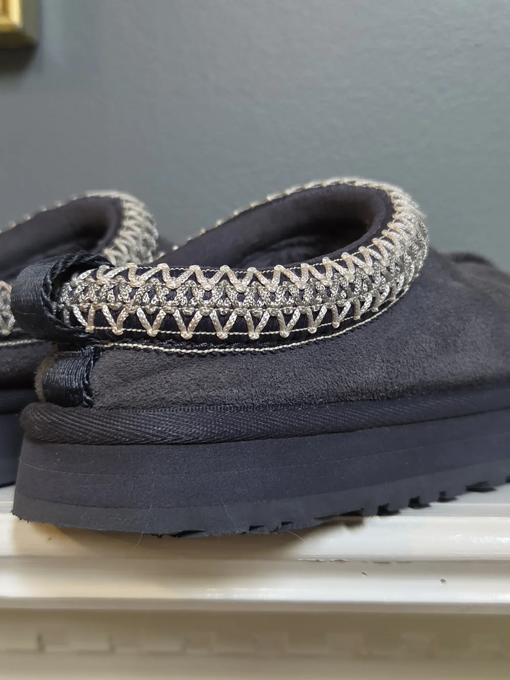 UGG Girls Slip-On Moccasins in Charcoal with Cream Trim- Size 13